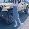 Falda con abertura para mujer, Verano fina de cintura alta, Moda Primavera 2021, Falda vaquera de línea A de longitud media para petite