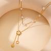 Pulseira de Aço Inoxidável Elegante Europeia e Americana Amor Pedra Natural Golfinho Aço Titânio Pulseira de Camada Dupla Colar de Pérolas e Flores Pulseira