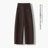 Pantalones casuales a medida de talle alto, color azul marino, pierna curva, estilo nuevo de otoño para mujer, corte holgado, adecuados para ir al trabajo, efecto adelgazante, diseño de pierna ancha, corte recto