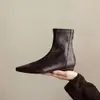 Botines retro de estilo francés para mujer, de suela blanda, punta cuadrada, tacón bajo, suela gruesa, ajustados, con cremallera, botas negras de comercio exterior transfronterizo para otoño e invierno