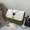 Nova Moda 2025 Cor Contrastante Bordado de Losango Corrente Casual Simples Grande Capacidade Bolsa de Ombro Único Transversal Bolsa Quadrada Pequena para Mulheres