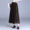 Falda de malla de marca auténtica para mujer, nuevo modelo otoño e invierno 2026, falda de tul con cielo estrellado de lentejuelas, falda larga plisada, falda bordada
