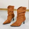Botas de mujer de tacón fino estilo coreano para otoño e invierno, diseño simple apilado, botas de moda, estilo vintage, nuevas botines de tacón alto 2026 para mujer