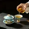 Taza maestra de cerámica Mojihuo Shi Hong con flor de gardenia pintada a mano, de alto valor, con pie alto, taza de té para el hogar, taza individual para juego de té Kung Fu