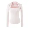 Camiseta Básica de Manga Larga con Cuello Cuadrado Estilo Chica Picante Deseo Puro para Mujer Otoño Fresco Ajustada Elegante Ropa Interior Adelgazante