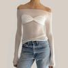 2023 primavera y verano transfronterizo Amazon AliExpress estación independiente ropa popular para mujer camiseta top ligero transparente con cuello descubierto