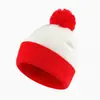 Chapéu de Tricô com Pom-pom Decoração Chapéu de Natal Pom-pom Blocos de Cor Listras Chapéu Vermelho e Branco Em Estoque Chapéu de Natal Chapéu de Halloween