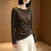 Camiseta marrón de manga larga, nuevo estilo otoño 2026, moderna, rejuvenecedora, entallada a la cintura, top adelgazante, capa base, prenda exterior