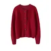 Nuevo Otoño 2026 Cárdigan 100% Lana Pura para Mujer Estilo Holgado Perezoso Cuello Redondo Abrigo de Lana Capa Base de Punto