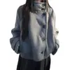 Cardigã de caimento solto com gola alta, uma peça de outer wear estilosa e quente para outono e inverno, apresentando cor sólida, botões e um caimento relaxado estilo coreano.