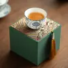 Taza de té de loto plateada pintada a mano, taza de maestro, taza de invitado, taza Luo Han, juego de té de cerámica, taza de degustación de té azul y blanco, juego en caja de regalo