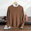 Suéter Masculino de Cashmere Tricotado de Manga Longa com Gola Redonda, Cor Sólida, Macio e Quente - Coleção Outono/Inverno 2025