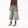 Jeans de verano cropped para mujer estilo retro americano, pantalones rectos de longitud media y shorts de pierna ancha