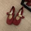 Zapatos Mary Jane de Gamuza Plana Zapatos de Mujer 2025 Primavera y Otoño Nuevos Zapatos Rojos de Boda Boca Baja Zapatos Individuales