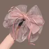 Laço pink de rede com fitas, presilha para rabo de cavalo, presilha de garra multi-camadas volumosa com strass de céu estrelado para a parte de trás da cabeça
