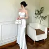 Vestido strapless floral tridimensional, bellamente atmosférico, puro y seductor, vestido largo sexy ajustado, tejido de punto blanco, color liso