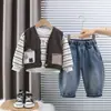 Conjunto Infantil 2026 Novo Estilo Primavera/Outono Crianças Estiloso Bebê Suéter Colete Cardigan Conjunto de Três Peças Dropshipping