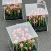 Caixa de flores tulipa Shangjin, caixa quadrada de acrílico transparente, caixa de embalagem para flores, caixa de arranjo de flores, caixa de flores para celebrantes cibernéticos faça você mesmo