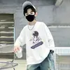 Camiseta de manga comprida para meninos, roupa infantil de primavera e outono, novo modelo 2026, camiseta base 100% algodão puro, top moderno para crianças mais velhas