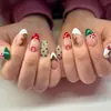 Nuevo Hombre de Jengibre Navideño Sombrero de Navidad Lazo Uñas Postizas Francesas Almendra Uñas Postizas Venta al por Mayor