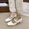 Zapatos Mary Jane Franceses para Mujer 2026 Primavera Nuevos Zapatos Tacón Grueso Correa Única Zapatos de Mujer Piel Suave Temperamento Suave Planos