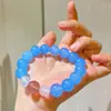 Pulseira de Quartizito Aquamarina de Partículas Grandes de 12mm com Design de Pedra da Lua Natural e Cristal Morango