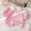 Polo de estilo coreano para niña Verano Nuevo Amor Bordado Camiseta de manga corta Bebé Moda Top de media manga