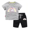 Camiseta infantil verão nova Unicórnio comércio exterior infantil clothing ins versão coreana de algodão infantil manga curta calça conjunto de duas peças