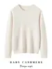 100% cachemira pura corte ajustado casual cuello redondo versátil manga larga camiseta base suéter cálido tejido de punto