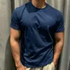 Camiseta Deportiva de Algodón Puro para Hombre Manga Corta Ropa de Fitness Ajustada Holgada Cuello Redondo Camiseta de Color Puro Prenda Interior Manga Media Verano