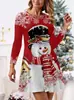 Vestido redondo de manga comprida com estampa de árvore de Natal para festa, europeu e americano, transfronteiriço da Amazon