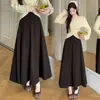 Nueva Falda Larga Estampada de Lunares en Gamuza Estilo Francés Otoño/Invierno para Mujer, Cintura Elástica, Capas de Retazos
