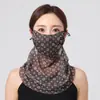 Máscara com Proteção Solar Integrada Véu de Seda Gelada Protetor de Pescoço Lenço Pequeno de Seda Dupla Face Respirável Lavável Estampado Feminino Estilo Fino