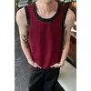 Colete Listrado Estilo Americano para Homens, Roupa de Exterior de Verão, Moletom Fresco e Estiloso, Camiseta Sem Mangas para Esportes e Fitness, Bege e Preto