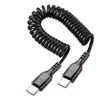 Cable de datos tipo C de resorte transfronterizo doble, retráctil, carga rápida de 120 W para Apple 15/16, línea de carga para coche Huawei