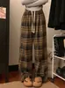 Pantalones Cuadros Vintage para Mujer, Estilo Coreano Primavera y Otoño, Holgados Casuales de Cintura Alta, Adelgazantes, Pequeños, Pierna Ancha