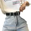 Cinturón Negro Ancho para Mujer, Hebilla Sólida Plateada Mate Cuadrada, Nuevo Estilo Coreano 2020, Elegante y Moderno