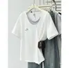 100kg Plus Size Verão Novo Casual Cor Fresca Color Block Falso Duas Peças Manga Curta Versátil Camiseta para Mulheres 0031
