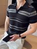 Polo de Punto de Cuello en V con Bloques de Color Calado para Hombre de Manga Corta Verano Delgado Fresco Transpirable Cómodo Casual Camiseta de Alta Gama
