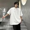 Camiseta Masculina Oversized de Manga Meia-Manga Botão Estilo Old Money, Marca Tendência Manga Curta Verão Caimento Solto