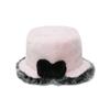 Otoño e Invierno 2025 Nuevo Estilo Pequeño Aroma Sombrero de Pescador Relleno Moda de Piel Sintética Cálido Engrosado Lazo Sombrero Cubeta Tendencia para Mujer