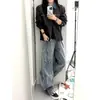 Bolsillo Grande Parcheado Ropa de Trabajo Jeans de Mezclilla Hombres Rectos Sueltos Pierna Ancha Estilo Americano High Street Pantalones Marca de Moda Rogue Genial