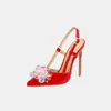 Zapatos de tacón alto sin espalda con cristales, talla grande 35-46, tacón de aguja, moda francesa, punta fina poco profunda, sandalias de charol