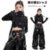 Disfraces de Jazz para Niñas de Otoño Atuendos de Performance Geniales y Modernos Estilo Motociclista Negro Conjunto Oscuro con Cadena Ropa de Performance Infantil