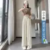 Pantalones anchos de algodón y lino de seda helada para mujer, nuevos pantalones casuales finos de verano, de cintura alta, adelgazantes, fluidos, pantalones rectos holgados