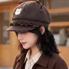 Bonito sombrero octogonal de oso de dibujos animados con orejas, cálido y a prueba de viento, adecuado para mujeres en otoño e invierno, versátil, hace que la cara se vea más pequeña, dulce sombrero de pintor