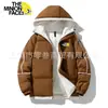Jaqueta Acolchoada Solta Confortável com Capuz Mais Vendida para Homens, Cor Sólida de Inverno Estampada Mangas Caídas, Casaco de Algodão Quente, Estilo Casal
