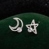 Pendientes de Zirconia Micropavimentada Sencillos Personalizados de Estrella y Luna 2025 Moda Asimétrica Versátiles en Stock