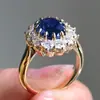 Fábrica de Joyería Transfronteriza Nuevo Modelo Anillo de Zafiro Temu, Joyería de Moda y Sencilla para Mujer Incrustada con Diamantes, Anillo de Diamante de Boda