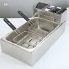 Freidora Eléctrica Comercial de Acero Inoxidable Gran Capacidad Espesada Olla Multifuncional para Freír Puesto Callejero Cilindro Único/Doble Aceite para Freír Papas Fritas